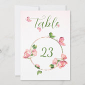 Hot roze bloemen groen vlinders tafel nummer kaart (Achterkant)