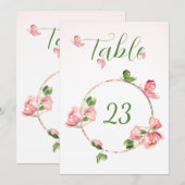 Hot roze bloemen groen vlinders tafel nummer kaart (Voorkant / Achterkant)