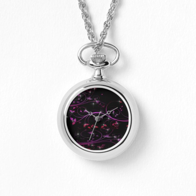 Hot-roze bloemen horloge (Voorkant)