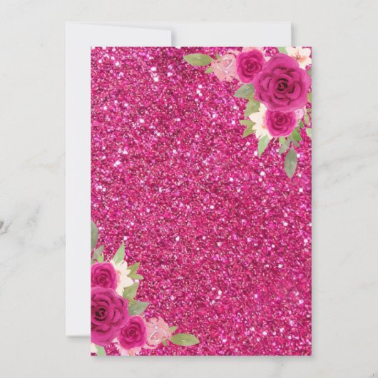 Hot Roze Bloemen Jurk Butterfly Goud Quinceanera Kaart (Achterkant)