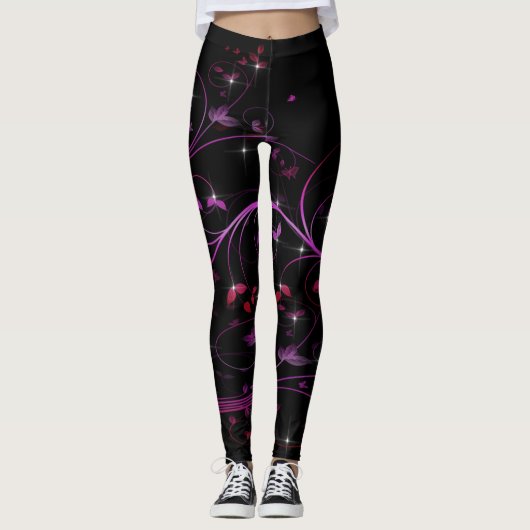 Hot-roze bloemen leggings (Voorkant)
