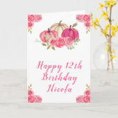 Hot Roze Bloemen Pompoenen Verjaardag Kaart (Gele Bloem)