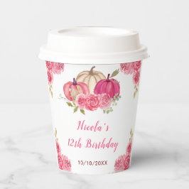 Hot Roze Bloemen Pompoenen Verjaardag Papieren Bekers