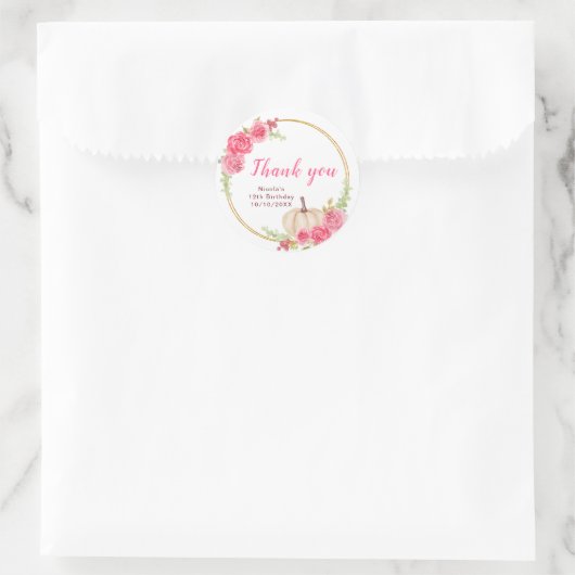 Hot Roze Bloemen Pompoenen Verjaardag Ronde Sticker (Tas)