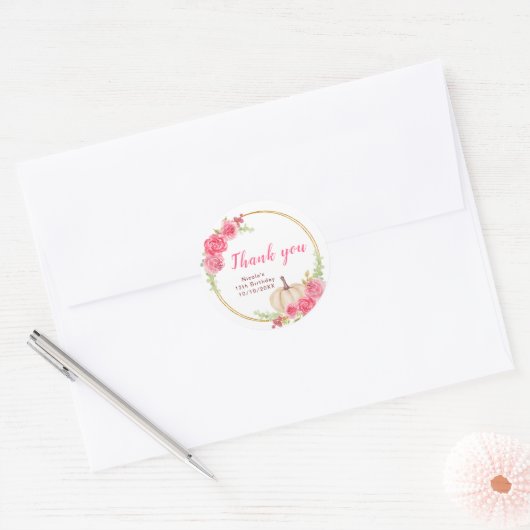 Hot Roze Bloemen Pompoenen Verjaardag Ronde Sticker (Envelop)