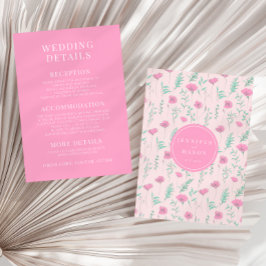 Hot roze bloemenelegante boho trouwdetails Kaart