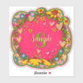Hot roze bloemnaam Initiaal Inspirivity Sticker (Vel)