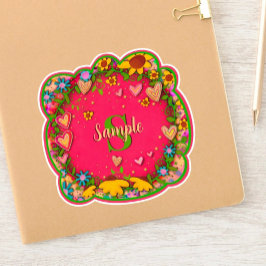 Hot roze bloemnaam Initiaal Inspirivity Sticker
