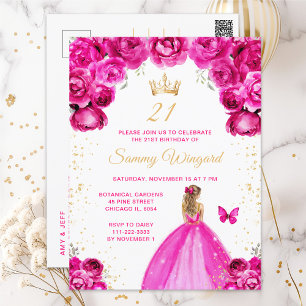 Hot Roze Blonde Haar Prinses Verjaardagsfeest Briefkaart