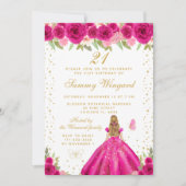 Hot Roze Blonde Haar Prinses Verjaardagsfeest Kaart (Voorkant)