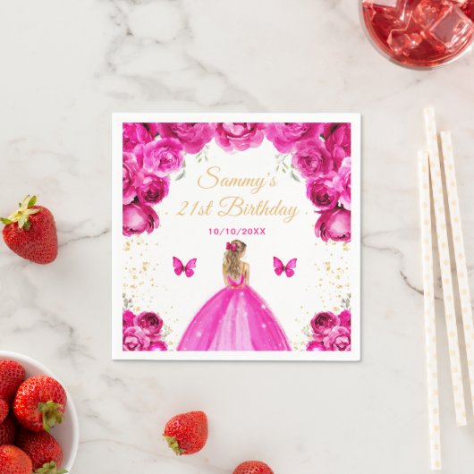 Hot Roze Blonde Haar Prinses Verjaardagsfeest Servet (Insitu)