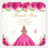 Hot Roze Blonde Haar Prinses Verjaardagsfeest Vierkante Sticker (Voorkant)
