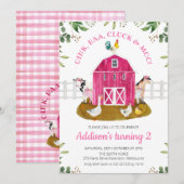 Hot-roze Boerderij Scene Foliage Birthday Uitnodig Kaart (Voorkant / Achterkant)