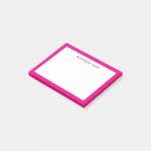 Hot-roze Border Moderne Monogram Professional Post-it® Notes (Schuin)