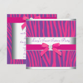 Hot Roze Bow Paarse Zebra Sweet 16 Party Kaart (Voorkant / Achterkant)