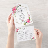 Hot-roze bridal Shower-uitnodiging met recept-kaar All In One Uitnodiging (Afscheurbaar)