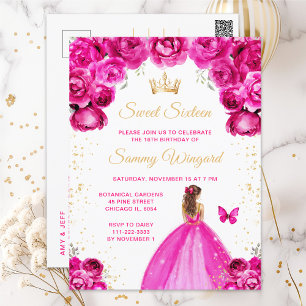 Hot Roze Bruin Haar Prinses Sweet Sixteen Briefkaart