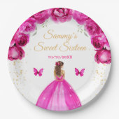 Hot Roze Bruin Haar Prinses Sweet Sixteen Papieren Bordje (Voorkant)