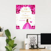 Hot Roze Bruin Haar Prinses Verjaardag Welkom Poster (Thuiskantoor)