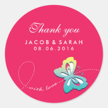 Hot-roze Butterfly Swirl Wedding Dank u Sticker