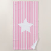 Hot-roze Cabana Stripes en White Star Beach-handdo Strandlaken (Voorkant)