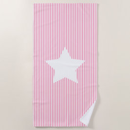 Hot-roze Cabana Stripes en White Star Beach-handdo Strandlaken