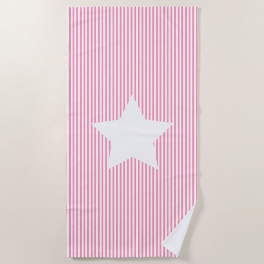 Hot-roze Cabana Stripes en White Star Beach-handdo Strandlaken (Voorkant)
