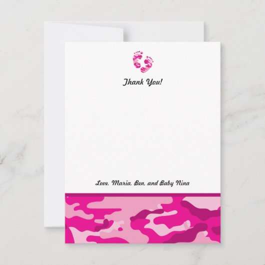 Hot-roze Camo-Baby shower Bedankkaart (Voorkant)