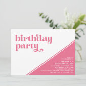 Hot roze cerise retro meisje elke leeftijd verjaar kaart (Staand voorkant)