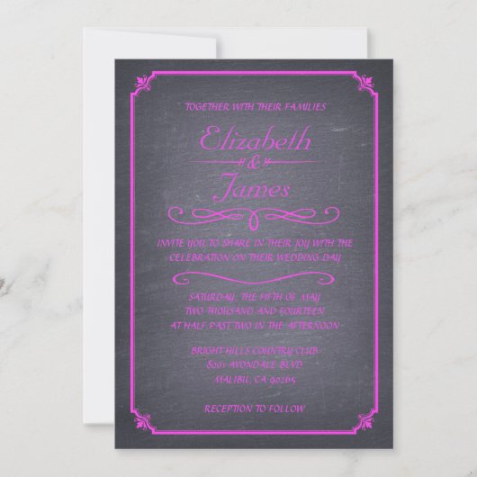 Hot-roze Chalkboard bruiloft-uitnodigingen Kaart (Voorkant)