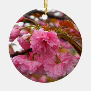 Hot-roze Cherry Blossom Flowers Keramisch Ornament