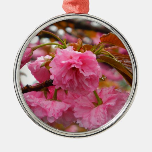 Hot-roze Cherry Blossom Flowers Metalen Ornament (Voorkant)