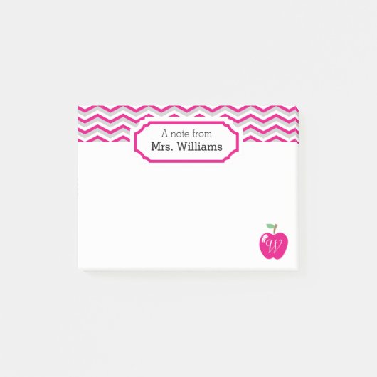 Hot roze chevron appel monogrammed leraar notitie post-it® notes (Voorkant)