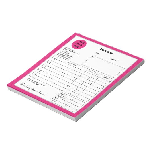 Hot-roze Chevron Company Business Winkelfactuur Notitieblok (Linkerzijde)
