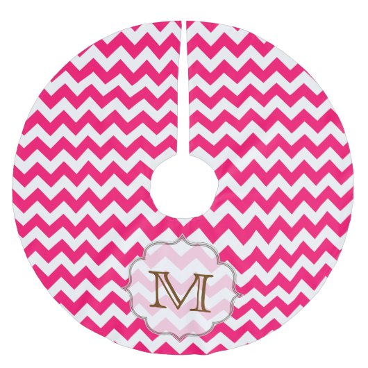 Hot roze Chevron Strip Monogram Initiaal boomrok Kerstboom Rok (Voorkant)