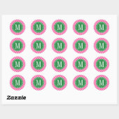 Hot roze Chevron zigzag gepersonaliseerd monogram Ronde Sticker (Vel)