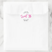 Hot Roze Chic Doodle Moderne Script Sweet 16 Ronde Sticker (Tas)