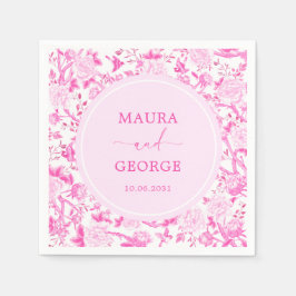 Hot Roze Chinoiserie Bloem Vogel Porselein Huwelij Servet