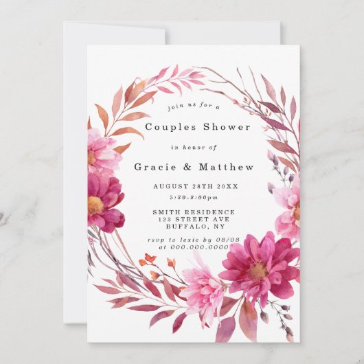 Hot-roze Chrysanthemum Couples Shower Invitations (Voorkant)