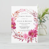 Hot-roze Chrysanthemum Couples Shower Invitations (Staand voorkant)