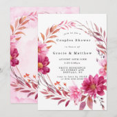Hot-roze Chrysanthemum Couples Shower Invitations (Voorkant / Achterkant)