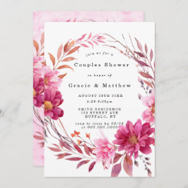 Hot-roze Chrysanthemum Couples Shower Invitations