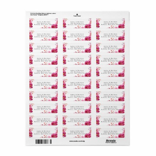 Hot-roze Chrysanthemum Weduwingadres Etiket (Full Sheet)