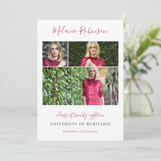 Hot-roze Confetti 3 Aankondiging Afstuderen foto's (Staand voorkant)