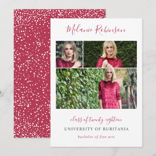 Hot-roze Confetti 3 Aankondiging Afstuderen foto's (Voorkant / Achterkant)