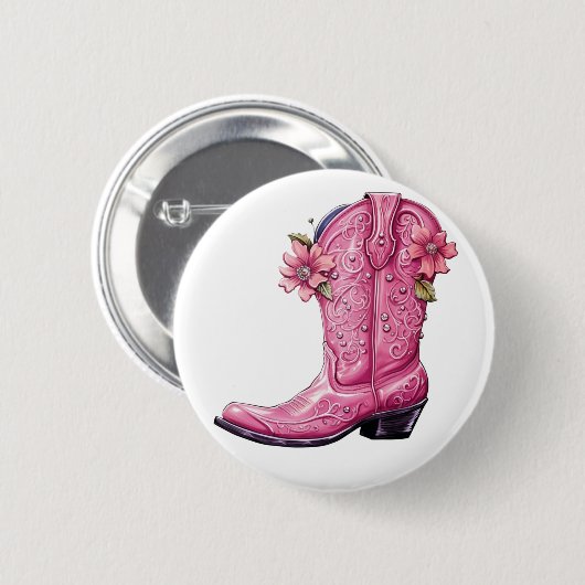 Hot roze cowgirl laars howdy ronde button 5,7 cm (Voorkant /achterkant)