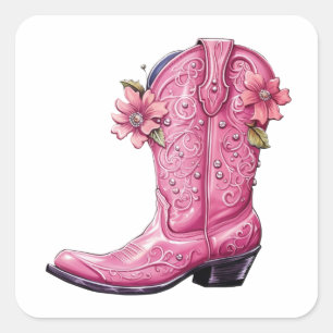 Hot roze cowgirl laars howdy vierkante sticker