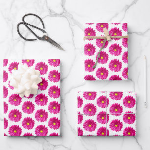 Hot Roze Daisy Floral Wrapping Paper, 3 vellen