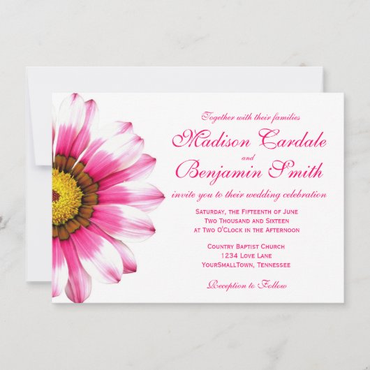 Hot-Roze Daisy Flower Wedding Invitations Kaart (Voorkant)
