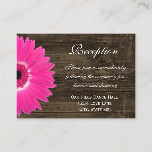 Hot-roze Daisy Wedding Reception Direction Card Informatiekaartje (Voorkant)